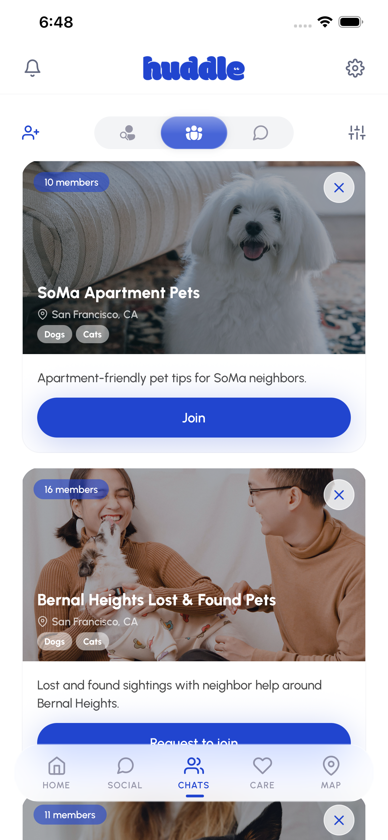 huddle Groups — public and private pet groups near you